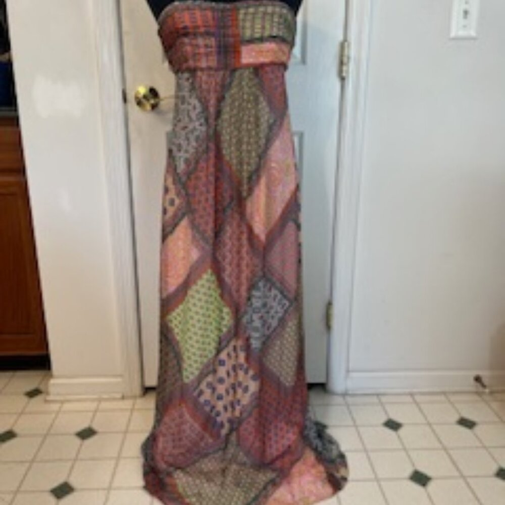 Worth New York Womens Size 4 Maxi Dress Silk Chiffon Pink Red Patchwork Floral - Picture 3 of 9